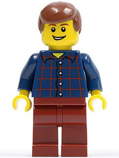 LEGO Minifigure-Plaid Button Shirt, Dark Red Legs, Reddish Brown Male Hair, Open Grin-Holiday / Christmas-HOL030-Creative Brick Builders